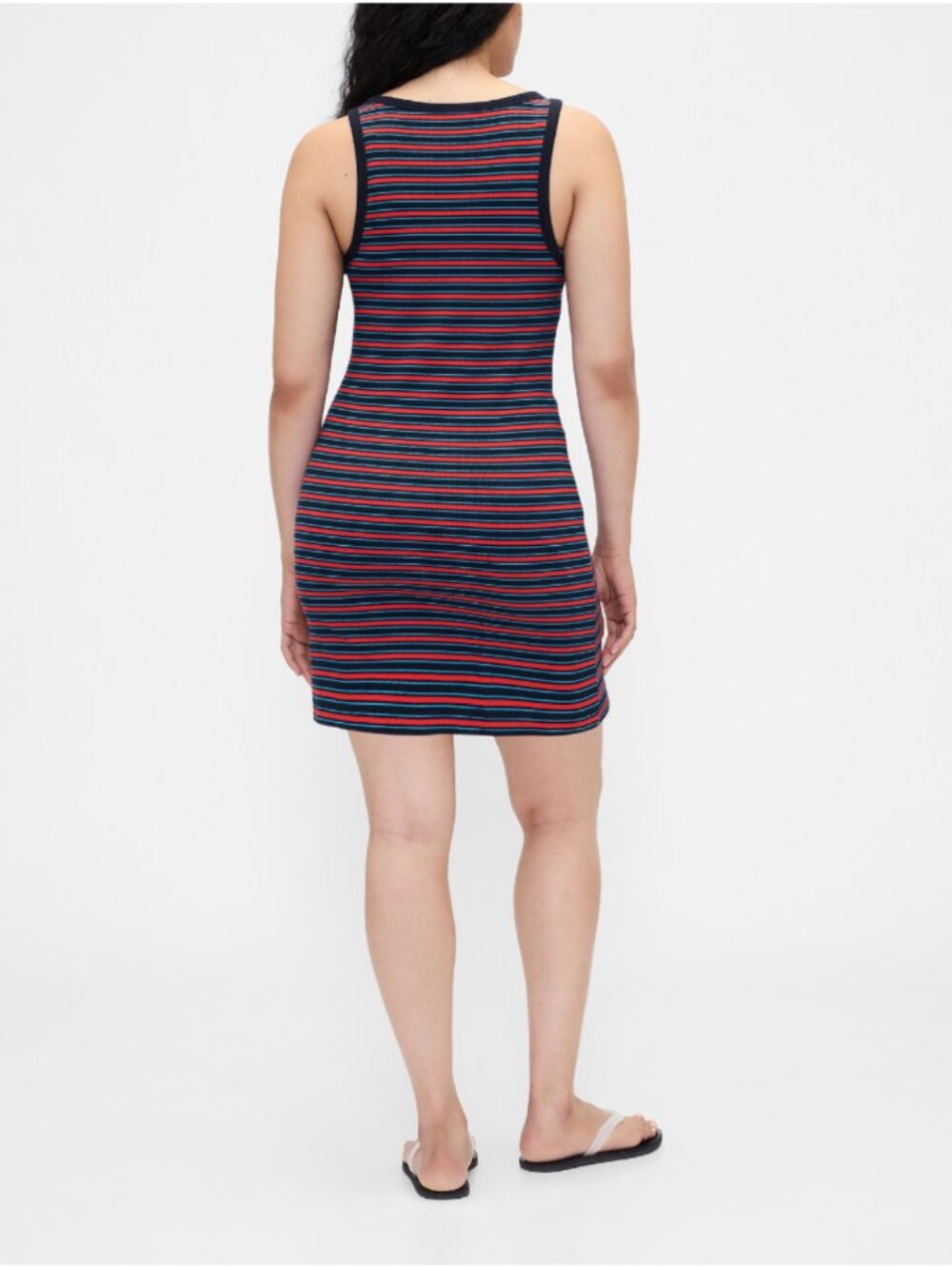 NWOT GAP Navy Blue & Red Stripe Rib Knit Mini Sleeveless Tank Dress Sz L - Picture 2 of 7